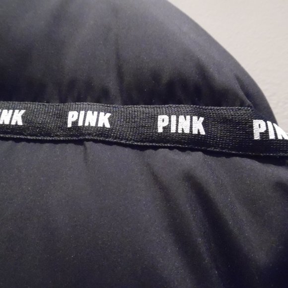 Victoria's Secret PINK Down Puffer Coat Winter Logo Black Zip Jacket Coat XS - Picture 6 of 8